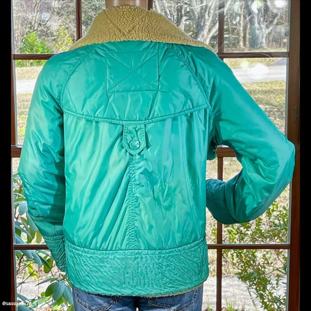 ▪️MARC JACOBS▪️ Turquoise Sherpa Trim Quilted Convertible Collar Jacket